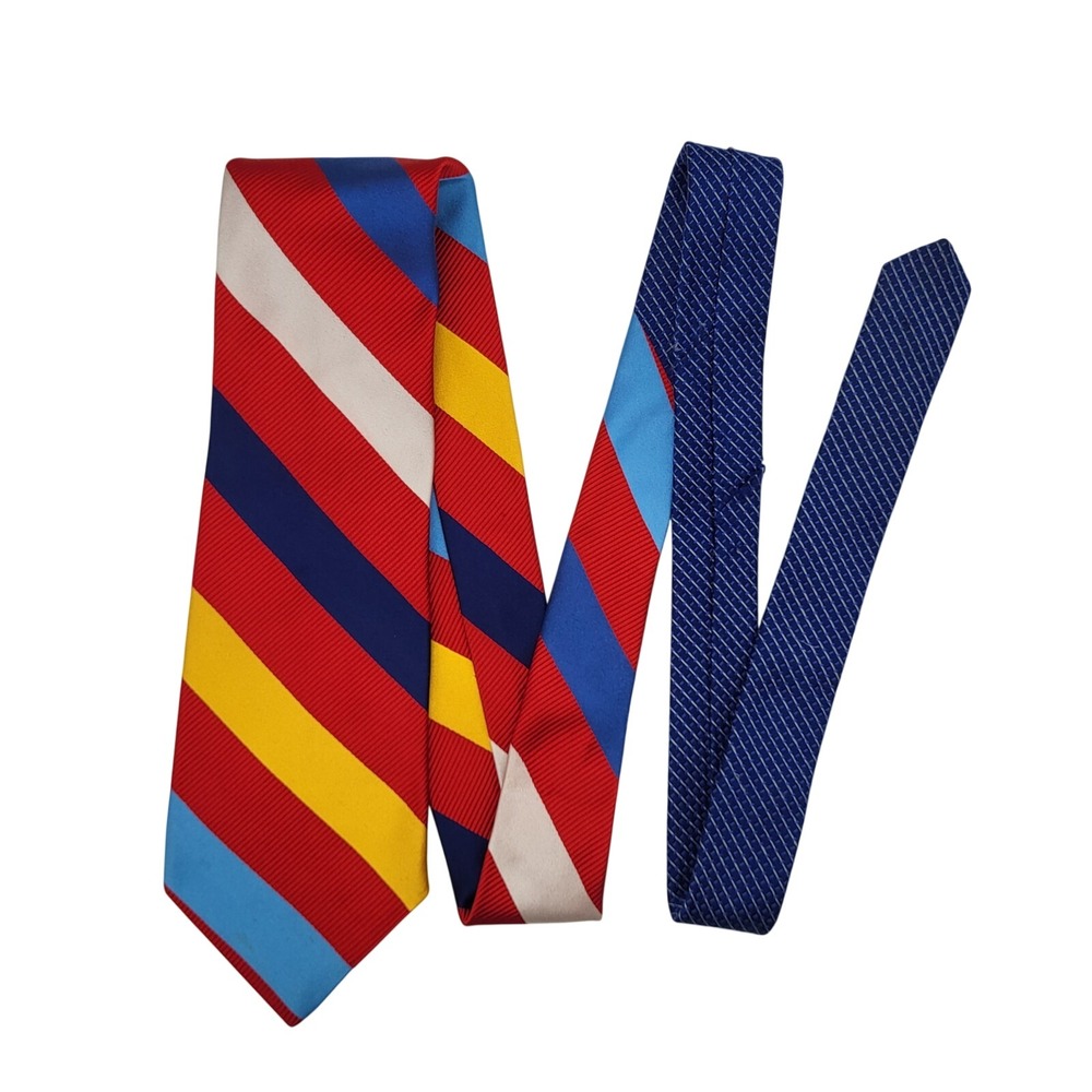 VTG Tommy Hilfiger Silk Repp Tie 59" Red Multi Stripe Preppy Ivy League USA Club